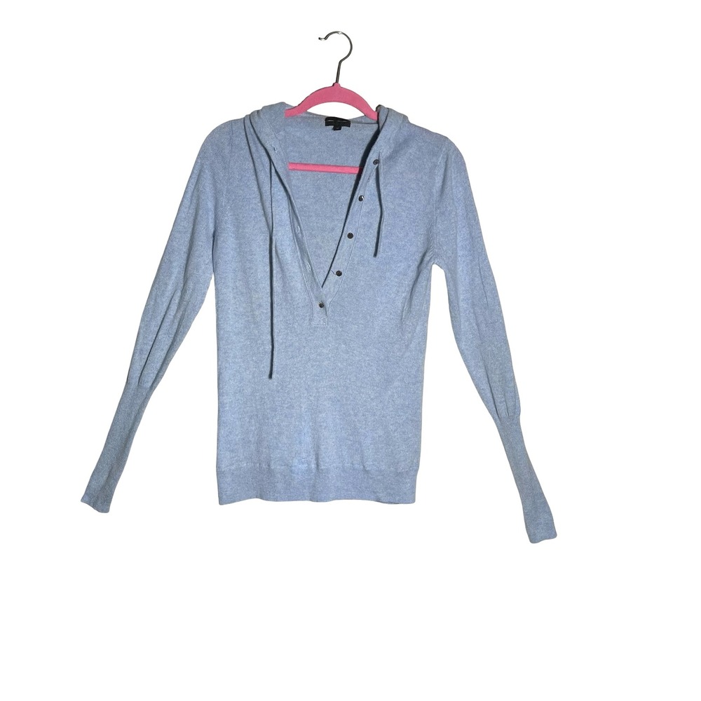 J.Crew Collection Italian Cashmere Henley Hoodie Sweater Light Blue Womens M
